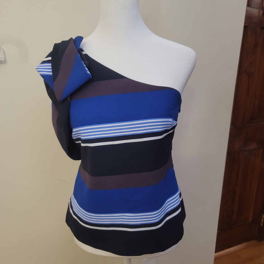 Banana Republic Blue and Black One-Shoulder Blouse